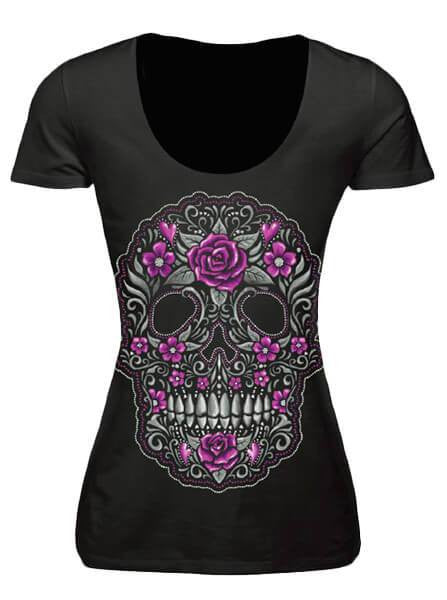 Women&#39;s &quot;Skull Of Flowers&quot; Burnout Tee by Lethal Angel (Grey) - www.inkedshop.com