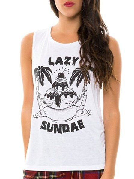 Women&#39;s &quot;Lazy Sundae&quot; Muscle Tee by Pyknic (White) - www.inkedshop.com