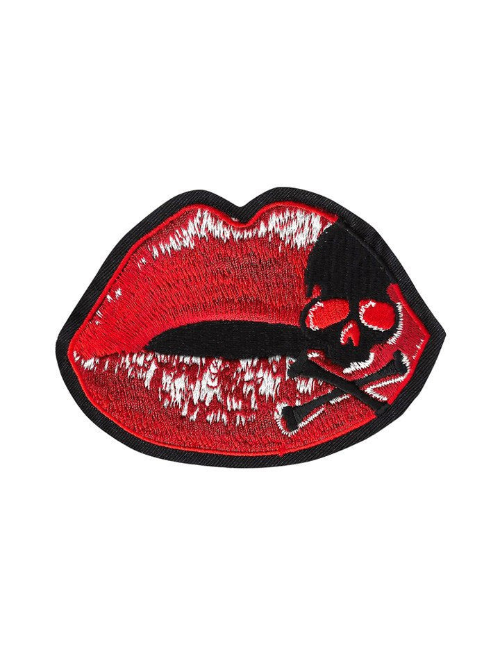 &quot;Lip Skull&quot; Embroidered Patch by Lethal Angel (Red/Black) - www.inkedshop.com
