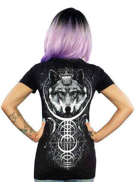 Women&#39;s &quot;Lone Wolf&quot; V Neck Tee by Skygraphx (Black) - www.inkedshop.com