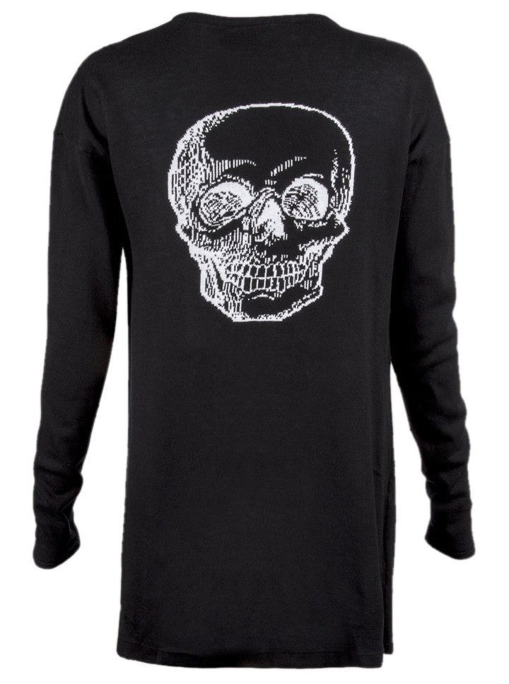 Women&#39;s &quot;Long Knitted Skull&quot; Cardigan by Pretty Attitude Clothing (Black) - www.inkedshop.com