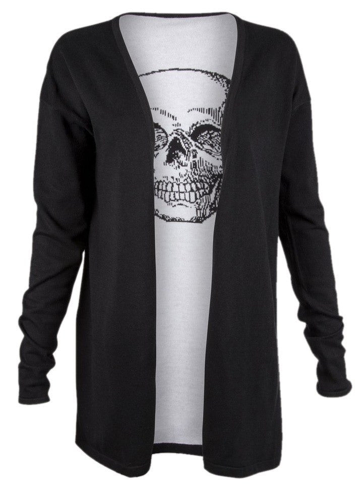 Women&#39;s &quot;Long Knitted Skull&quot; Cardigan by Pretty Attitude Clothing (Black) - www.inkedshop.com