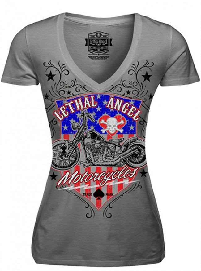 Women&#39;s &quot;USA Motorcycle&quot; Tee by Lethal Angel (Grey) - www.inkedshop.com