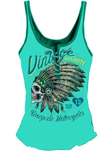Women&#39;s &quot;Renegade Motorcycles&quot; Lace Up Tank by Lethal Angel (Teal) - www.inkedshop.com