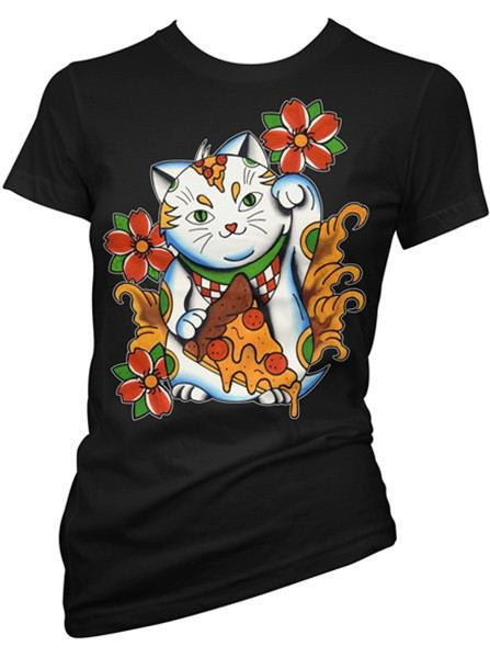 Women&#39;s &quot;Lucky Pizza Cat&quot; Tee by Pinky Star (Black) - www.inkedshop.com