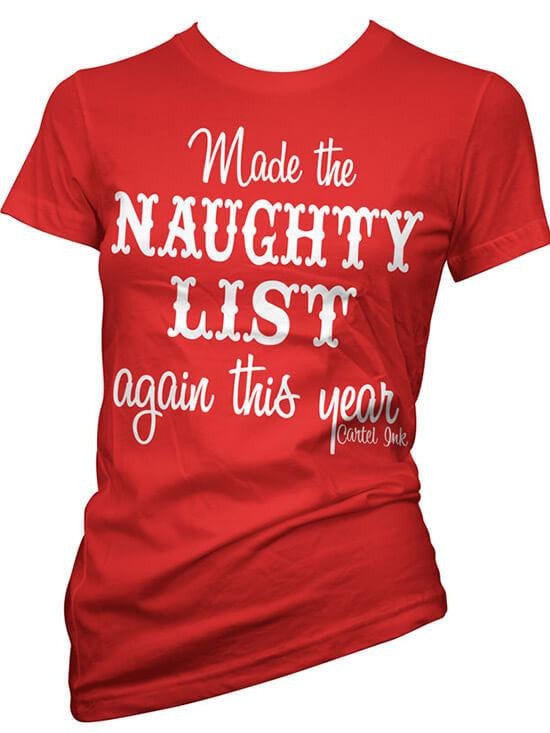 Women&#39;s &quot;Made The Naughty List Again&quot; Tee by Cartel Ink (Red) - www.inkedshop.com