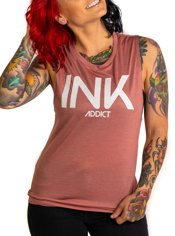 Women&#39;s INK III Glitter Mauve Muscle Tank