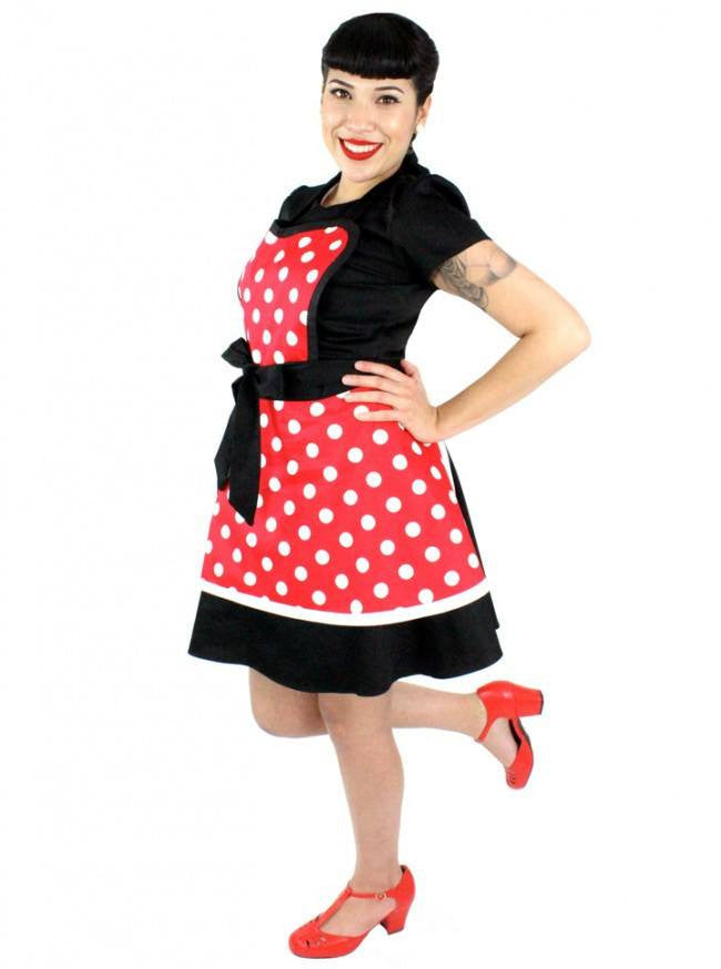&quot;Minnie Mouse Polkadot&quot; Two-Tier Apron by Hemet (Red) - www.inkedshop.com