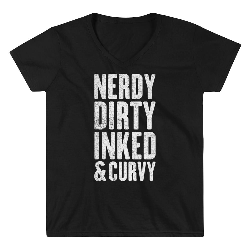 Women&#39;s Nerdy Dirty Inked &amp; Curvy V-Neck Tee