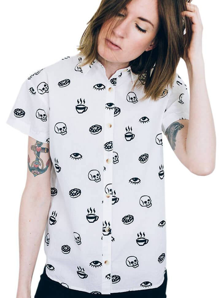 Women&#39;s &quot;Morning Glory&quot; Button-Up Top by Pyknic (White) - www.inkedshop.com