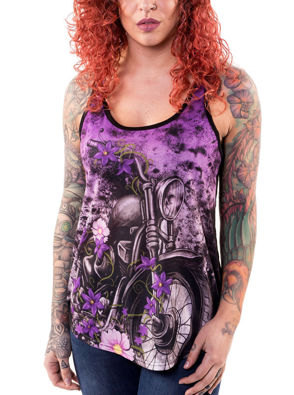Women&#39;s Flower Motorcycle Sublimation Tank