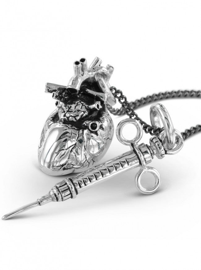 &quot;Anatomical Heart and Syringe&quot; Necklace by Lost Apostle (Antique Silver) - InkedShop - 3