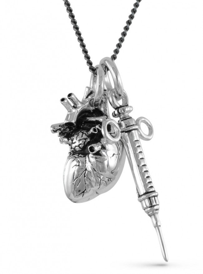 &quot;Anatomical Heart and Syringe&quot; Necklace by Lost Apostle (Antique Silver) - InkedShop - 1