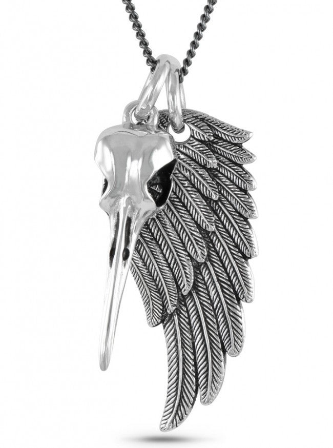 &quot;Hummingbird Skull &amp; Angel Wing&quot; Necklace by Lost Apostle (Antique Silver) - InkedShop - 4