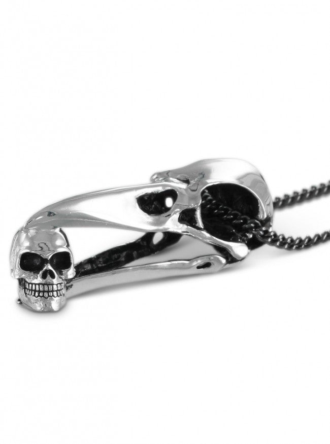 &quot;Raven Skull with Human Skull&quot; Necklace by Lost Apostle (Antique Silver) - InkedShop - 3