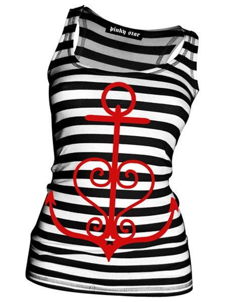 Women&#39;s &quot;New Anchor&quot; Racerback Tank by Pinky Star (Black/White) - www.inkedshop.com