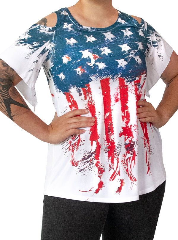 Women&#39;s Old Glory Cold Shoulder Tee