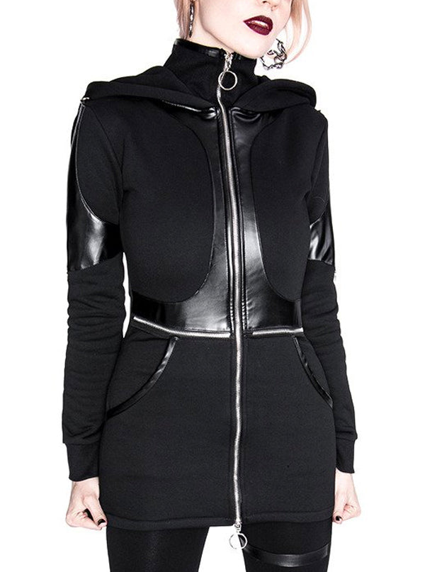 Women&#39;s Paneled Faux Leather Hoodie