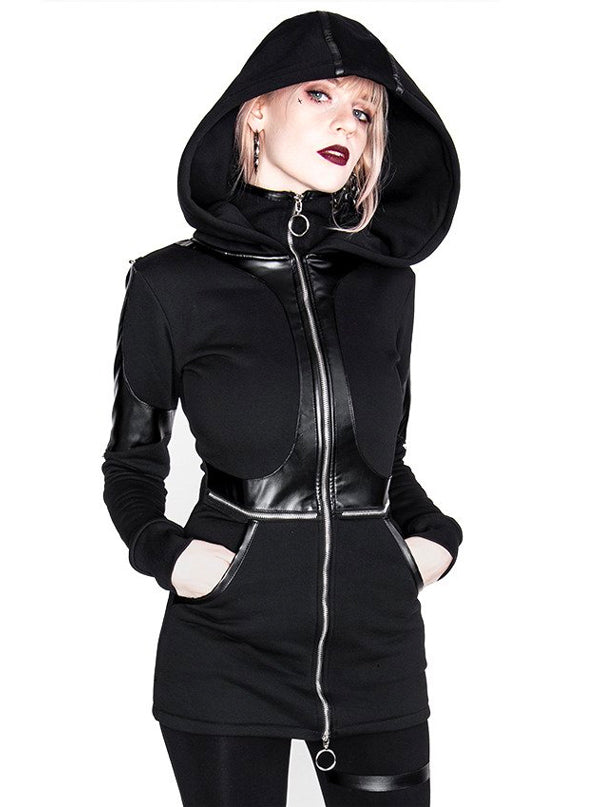 Women&#39;s Paneled Faux Leather Hoodie