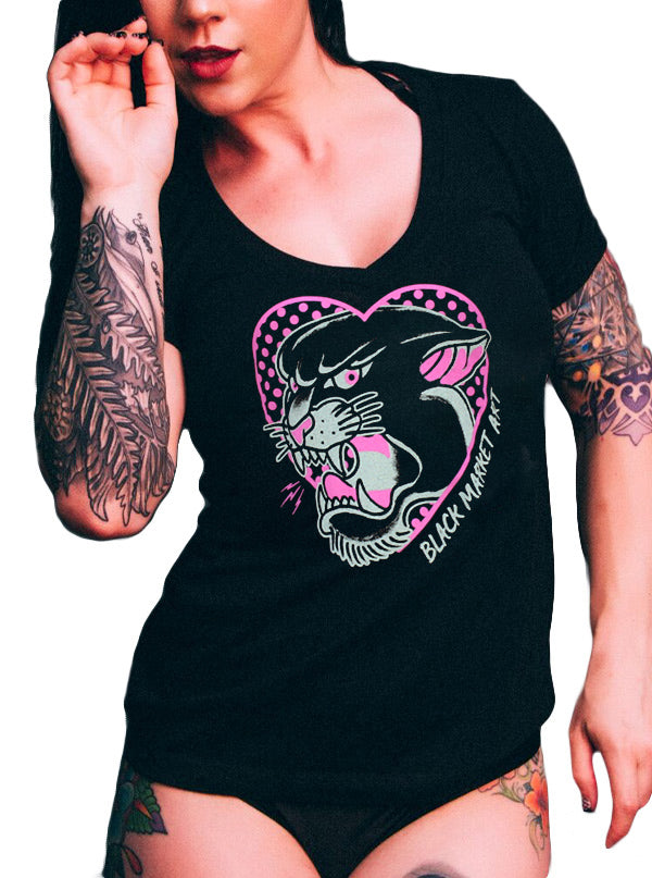 Women&#39;s Pink Panther V-Neck Tee