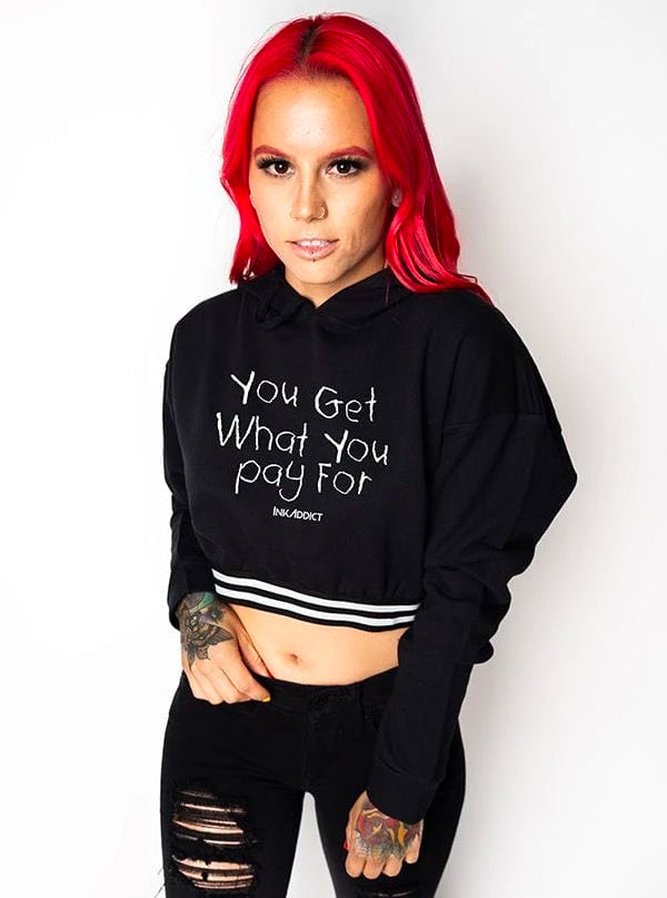 Women&#39;s You Get What You Pay For Varsity Striped Crop Hoodie