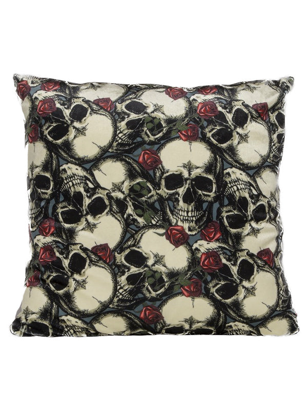 Skulls And Roses Velvet Pillow Cover