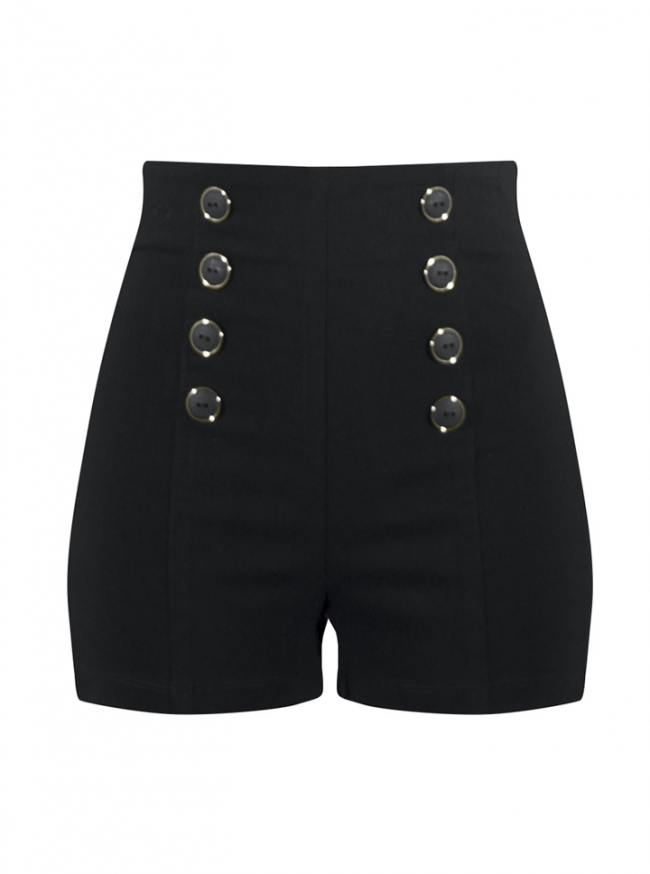 Women's "High Waist" Pin Me Up Shorts by Double Trouble Apparel (Black) - www.inkedshop.com