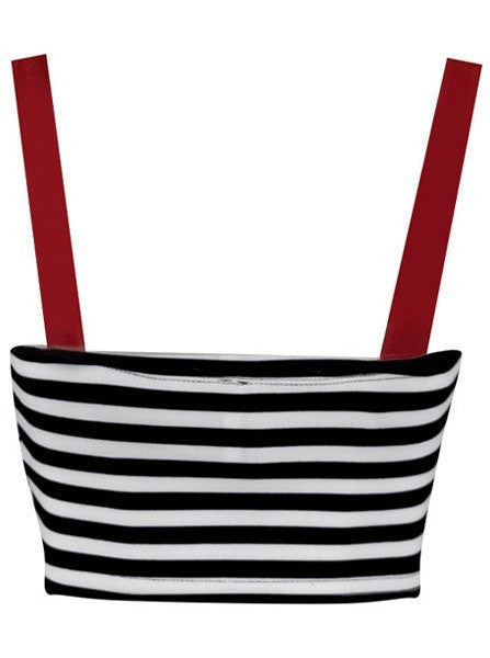 Women&#39;s &quot;Pin Me Up&quot; Striped Crop Top by Double Trouble Apparel (Red) - www.inkedshop.com