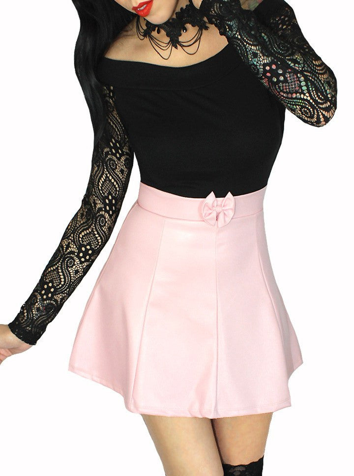 Women&#39;s &quot;Pleated&quot; Pleather Skirt by Demi Loon (Light Pink) - www.inkedshop.com