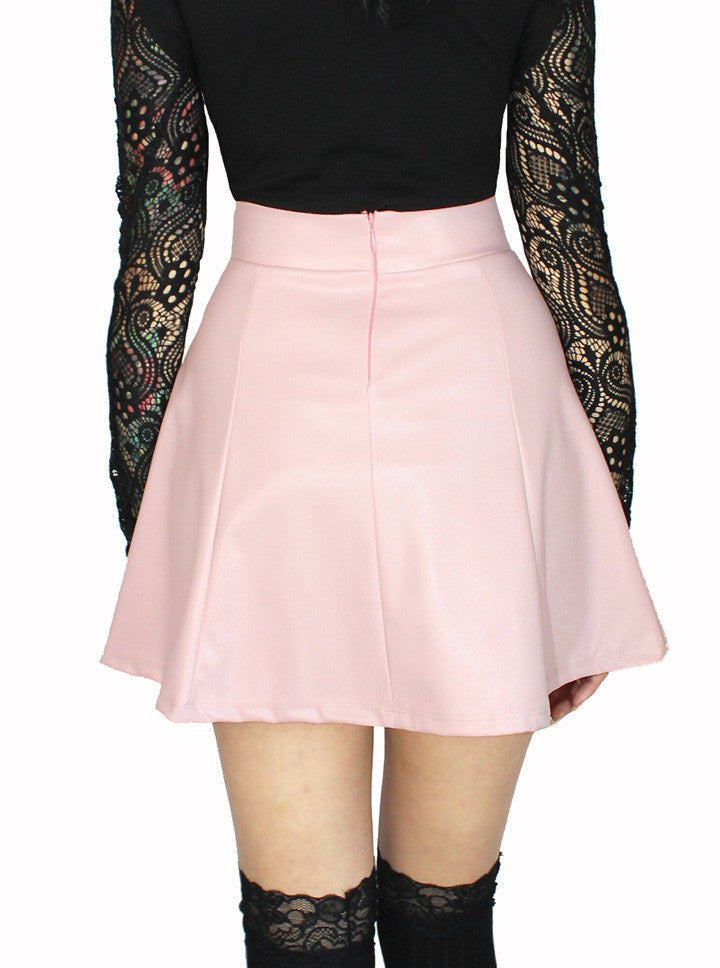 Women&#39;s &quot;Pleated&quot; Pleather Skirt by Demi Loon (Light Pink) - www.inkedshop.com
