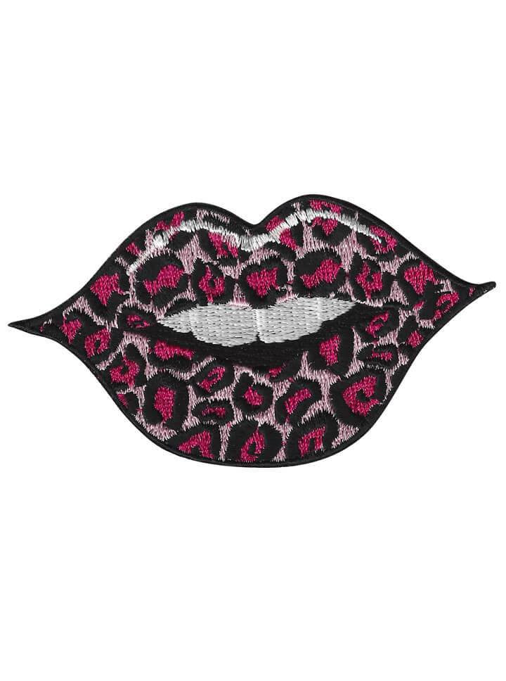 &quot;Lips&quot; Embroidered Patch by Lethal Angel (Pink Leopard) - www.inkedshop.com