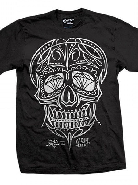 Men&#39;s &quot;Pinstriped Skull&quot; Tee by Cartel Ink (Black) - www.inkedshop.com