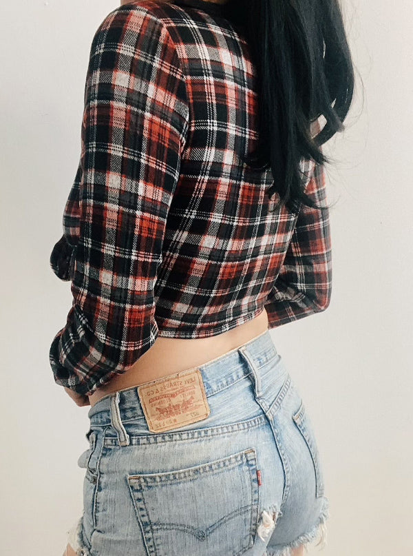 Women&#39;s Show Me Your Tats Cropped Flannel Top