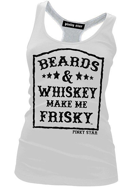 Women&#39;s &quot;Beards &amp; Whiskey&quot; Racerback Tank by Pinky Star (White) - www.inkedshop.com