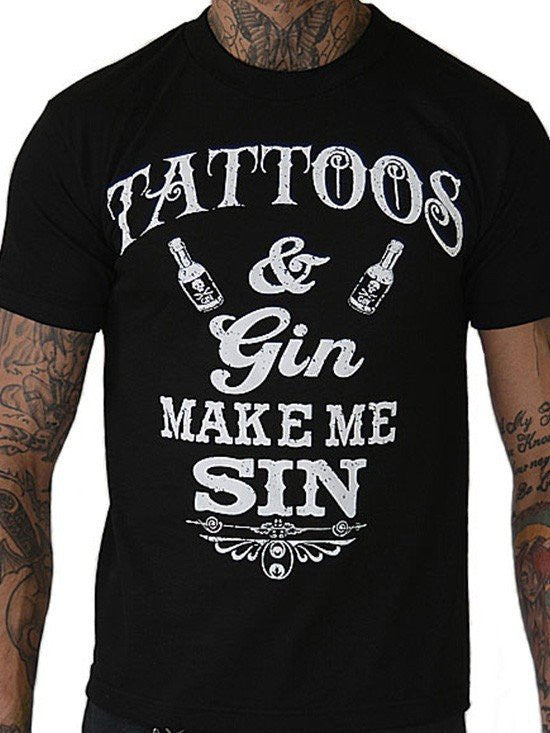 Men&#39;s &quot;Tattoos &amp; Gin Make Me Sin&quot; Tee by Pinky Star (Black) - www.inkedshop.com