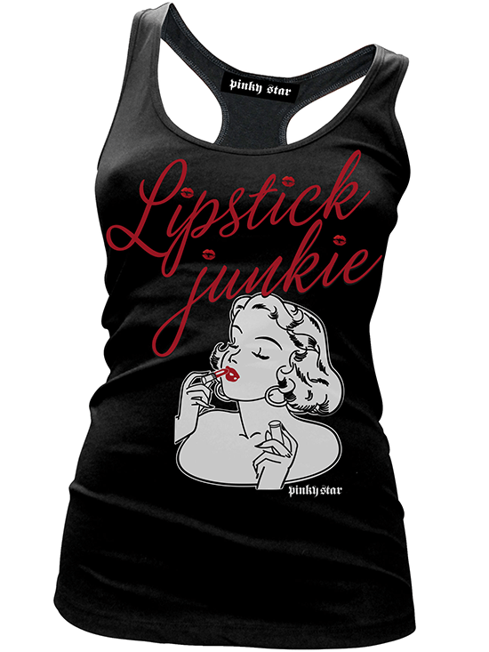 Women&#39;s &quot;Lipstick Junkie&quot; Tank by Pinky Star (Black) - www.inkedshop.com