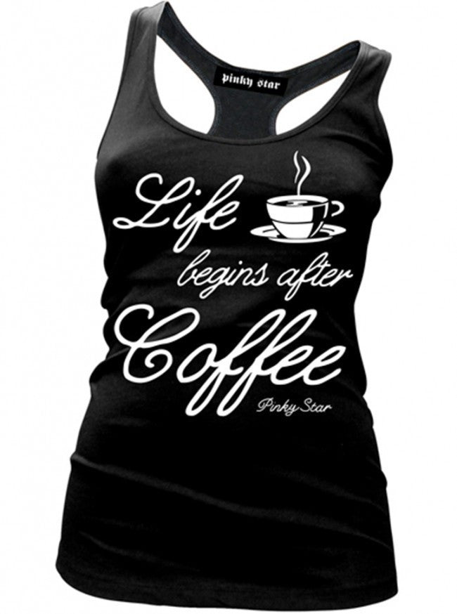 Women&#39;s &quot;Life Begins After Coffee&quot; Tank by Pinky Star (Black) - www.inkedshop.com