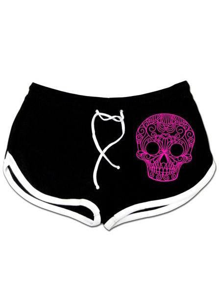 Women&#39;s &quot;Quilted Sugar Skull&quot; Shorts by Pinky Star (Black) - www.inkedshop.com