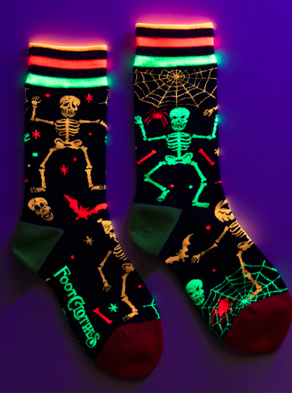 Rave Skeletons UV Reactive Crew Socks