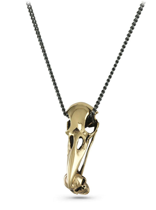 Raven Skull with Human Skull Necklace