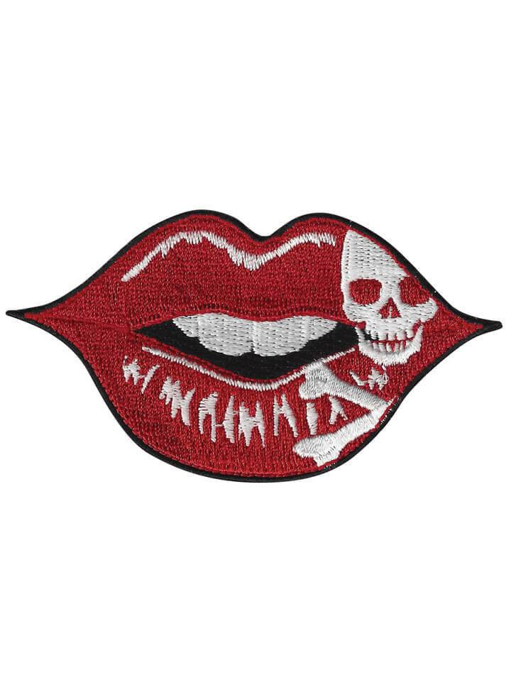 &quot;Lip Skull&quot; Embroidered Patch by Lethal Angel (Red/White) - www.inkedshop.com