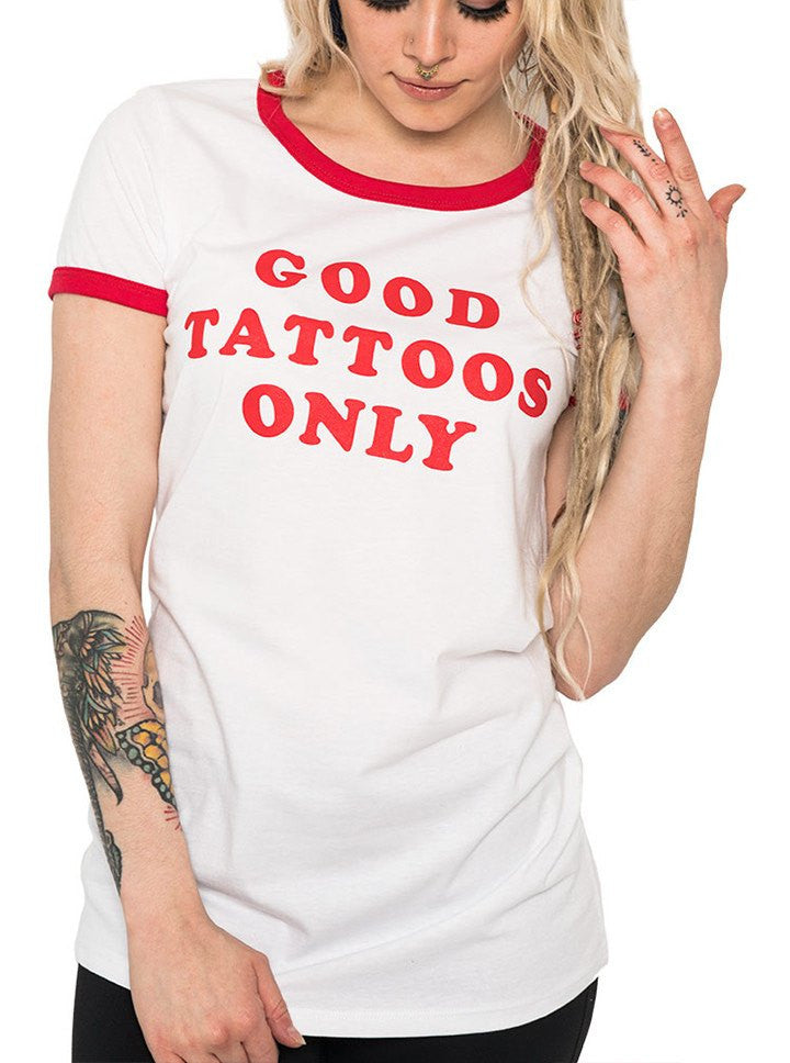 Women&#39;s Good Tattoos Only Ringer Tee