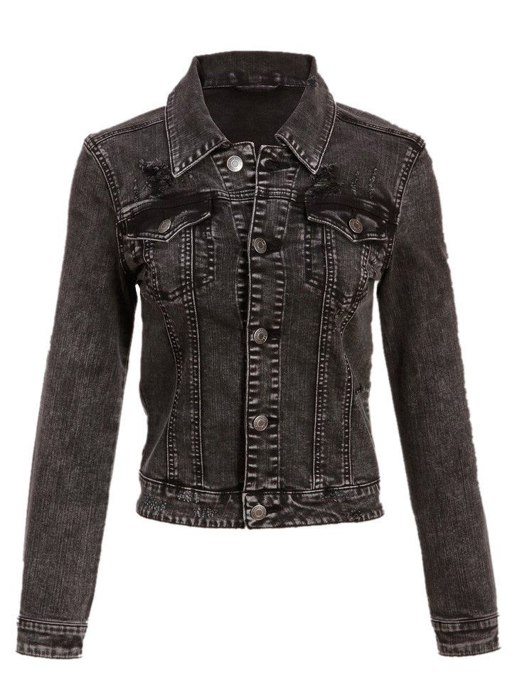 Women&#39;s &quot;Rock n Roll&quot; Denim Jacket by Pretty Attitude Clothing (Black) - www.inkedshop.com