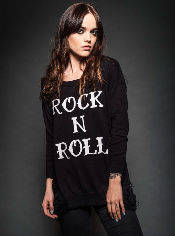 Women&#39;s Distressed Knit Rock N Roll Sweater