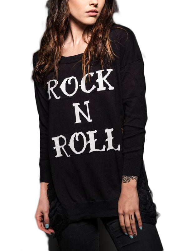Women&#39;s Distressed Knit Rock N Roll Sweater