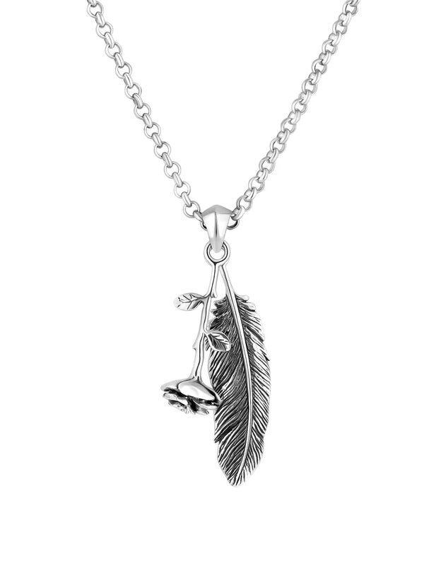 Rose &amp; Feather Necklace