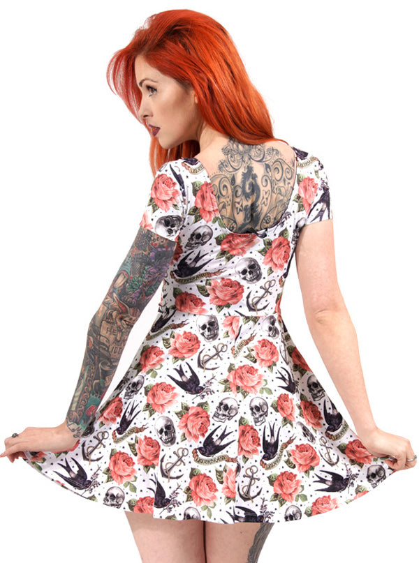 Women&#39;s Rose Tattoo Skater Dress
