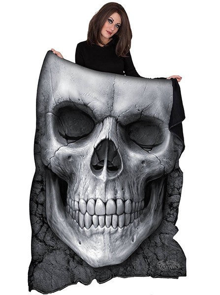 &quot;Solemn Skull&quot; Fleece Blanket by Spiral USA (Black) - www.inkedshop.com