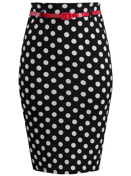 Women&#39;s &quot;Bombshell&quot; Polka Dot Pencil Skirt by Double Trouble Apparel (Black) - www.inkedshop.com