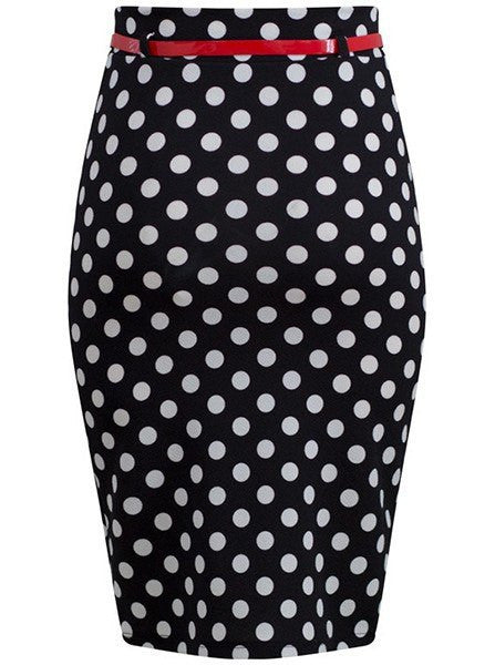 Women&#39;s &quot;Bombshell&quot; Polka Dot Pencil Skirt by Double Trouble Apparel (Black) - www.inkedshop.com